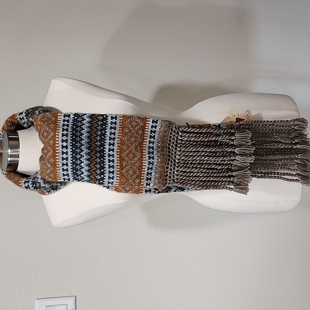 Andes Gifts Fair Isle Scarf Peruvian & Bolivian Hand Knit Fringe Cozy Fair Trade